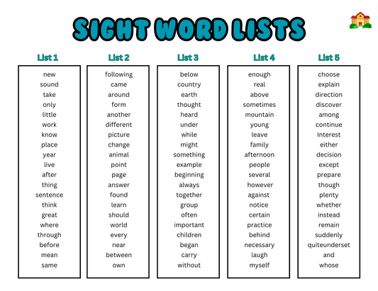 Sight Word Lists Grades 2-3